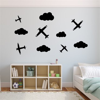 Flugzeuge und Wolken - Wandaufkleber
